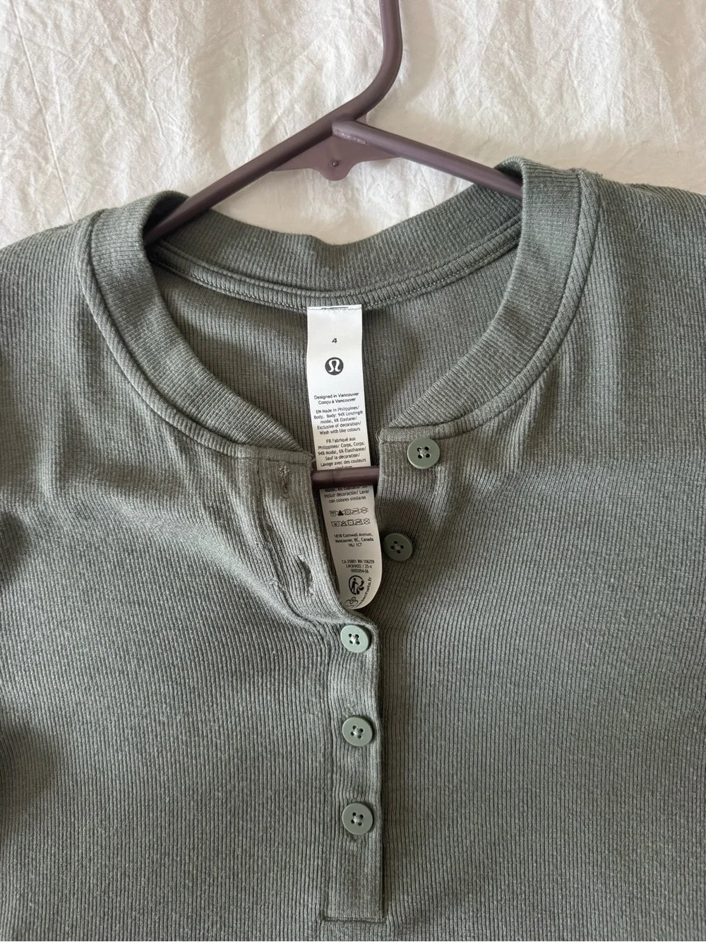 Lululemon Hold Tight Long-Sleeve Ribbed Henley Top in Sage Green - Size 4